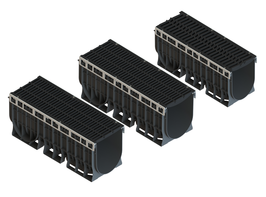 Лоток пластиковый PolyMax Drive DN300 h410 с выпуском